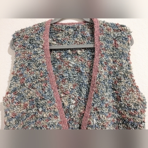 Colorful Pastel Fuzzy Knit Sweater Vest Layering Cottagecore Grandma Granny - Picture 4 of 7